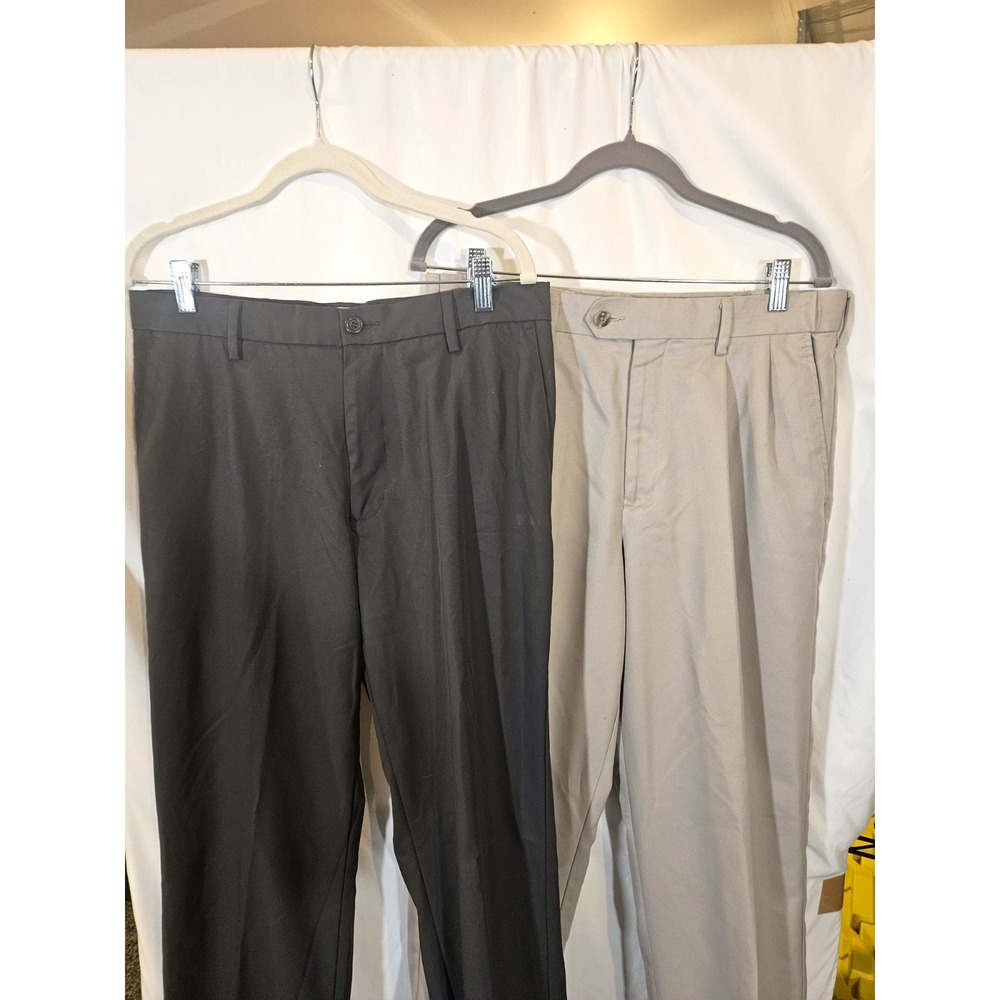 Mens 32x32 Pants Lot 2 Pair Dockers Perry Ellis Gray Beige Dress Chino